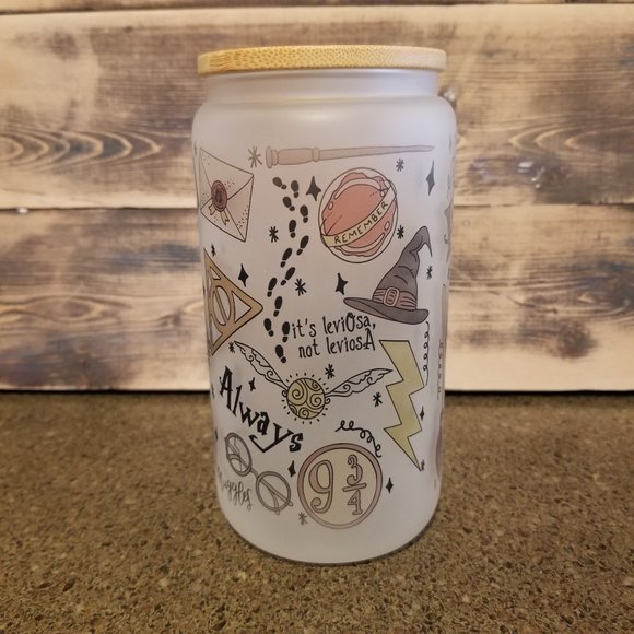 Harry Potter Wizard (3) Frosted Glass Tumblers with Gryffindor and Hufflepuff - Picture 2 of 16